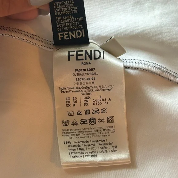 FENDI WHITE MONOGRAM STRETCH FOREVER  JUMPSUIT ROMPER , size S - Picture 7 of 10